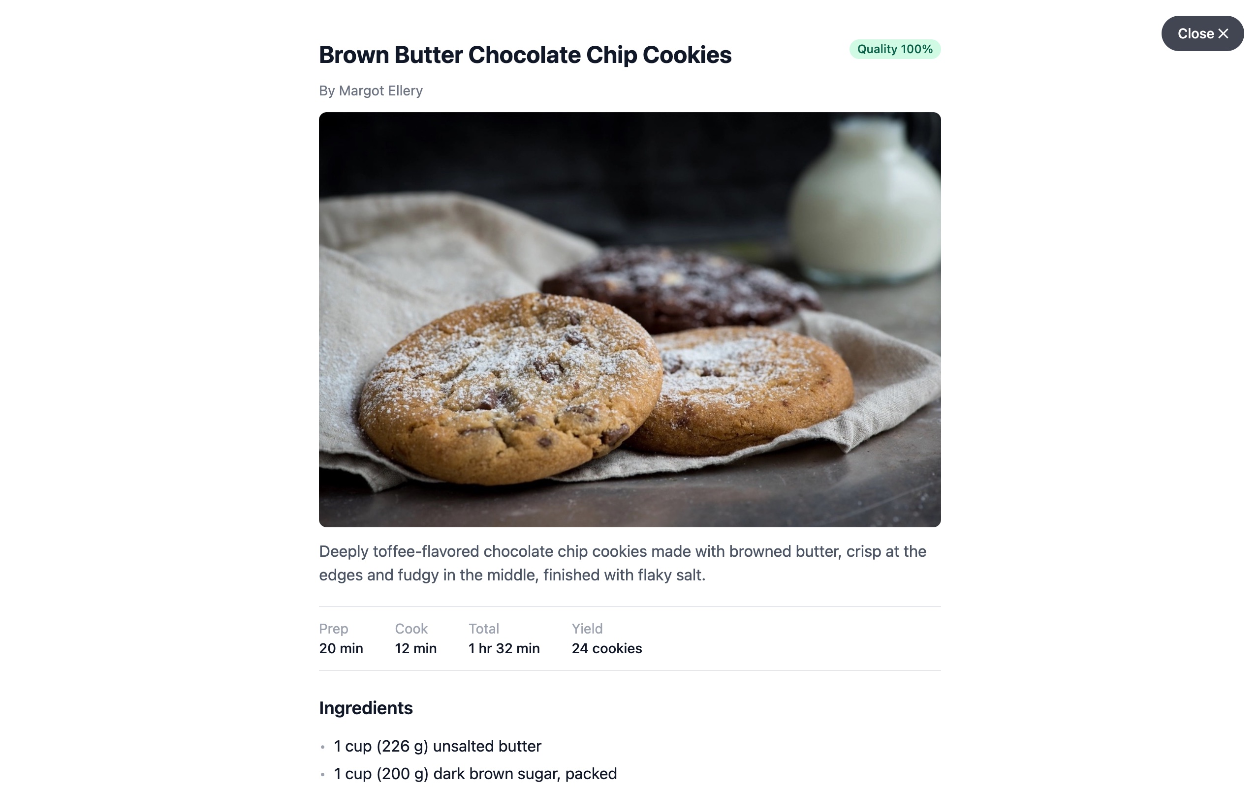 The same recipe in Readable Recipes: a clean card with ingredients and steps